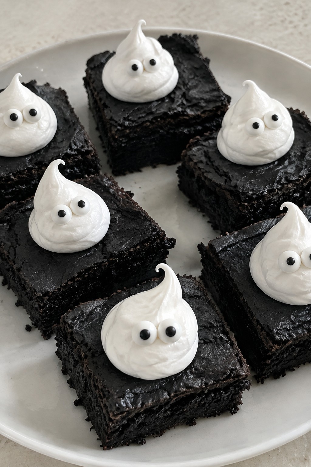 Black Cocoa Ghost Brownies with Meringue