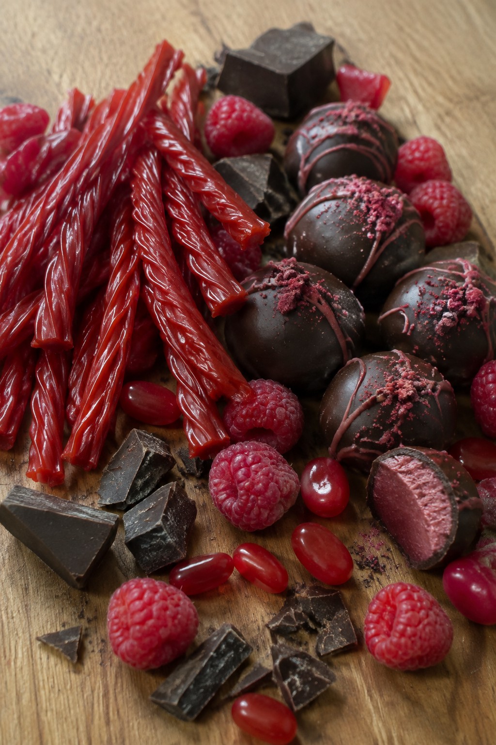 Bloody Red Licorice and Raspberry Truffle Board