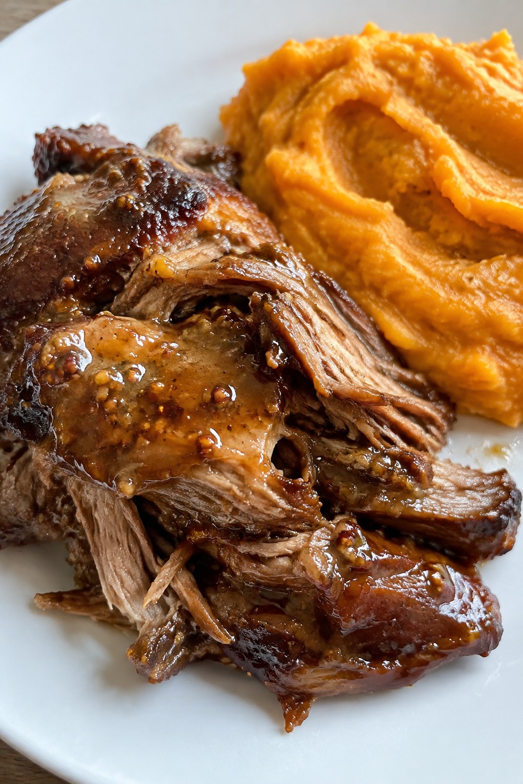 Crockpot Maple Dijon Pork Shoulder with Mashed Sweet Potatoes