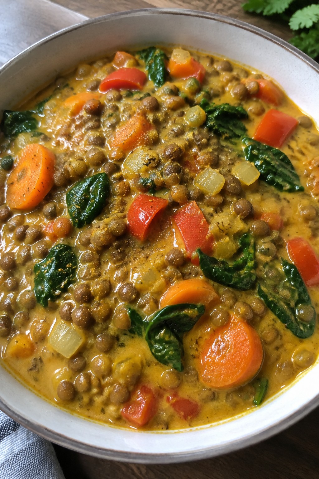 Slow Cooker Curried Lentil and Vegetable Stew with Spinach