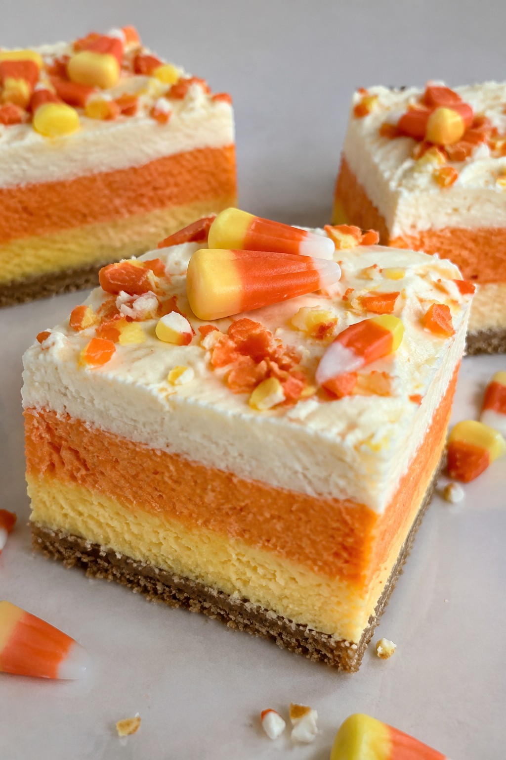Candy Corn Layered Cheesecake Bars