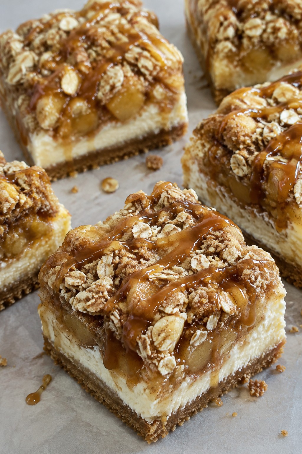 Caramel Apple Crumble Cheesecake Bars