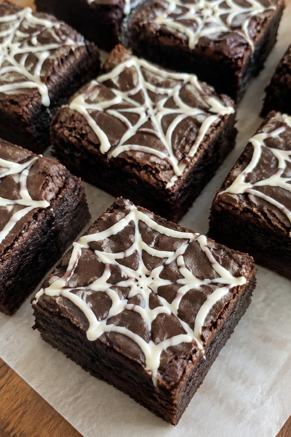 Chocolate Spiderweb Fudge Brownies