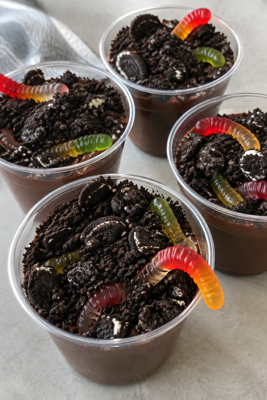 Graveyard Dirt Pudding Cups with Gummy Worms