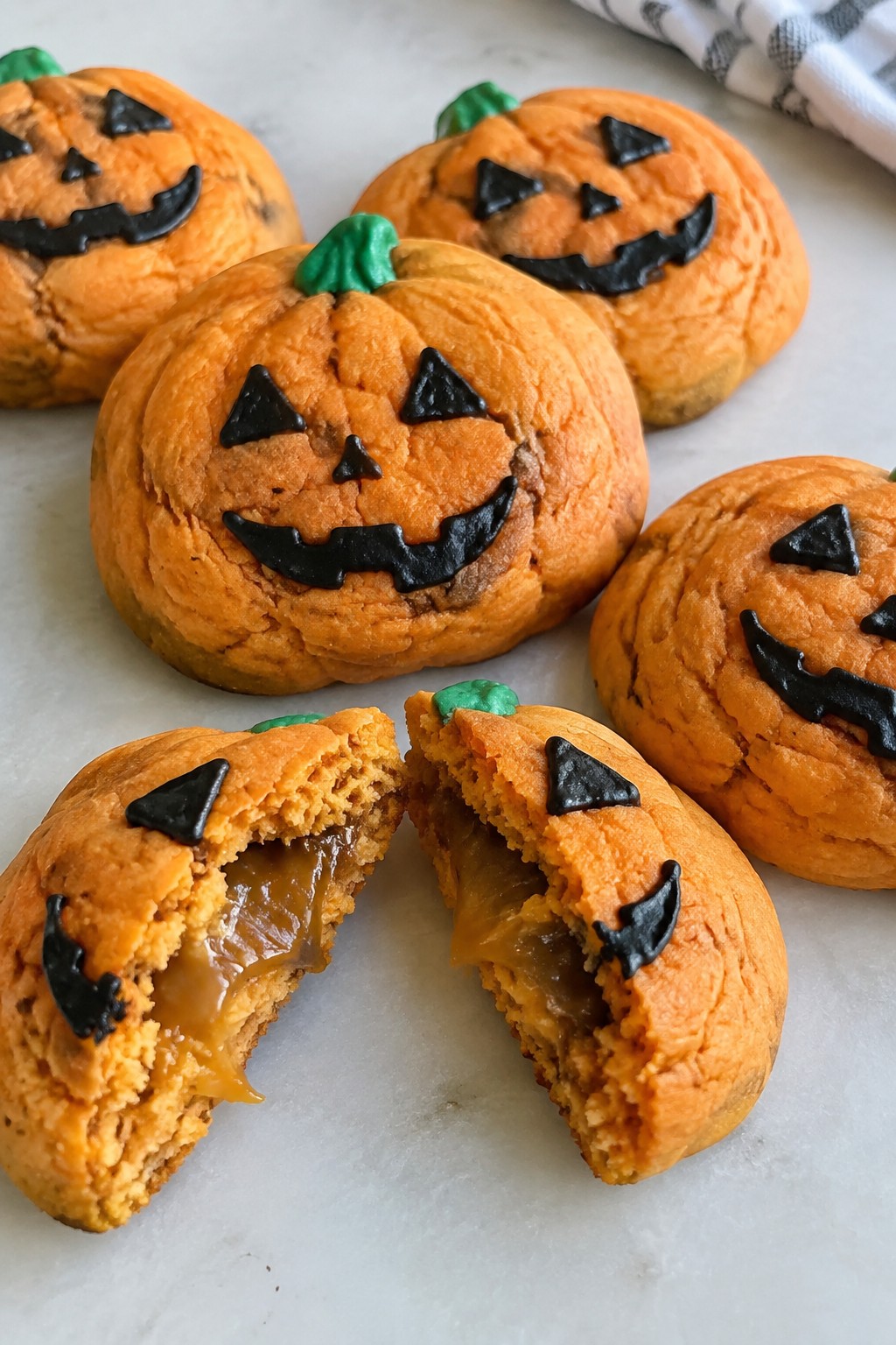 Jack-o'-Lantern Stuffed Caramel Cookies
