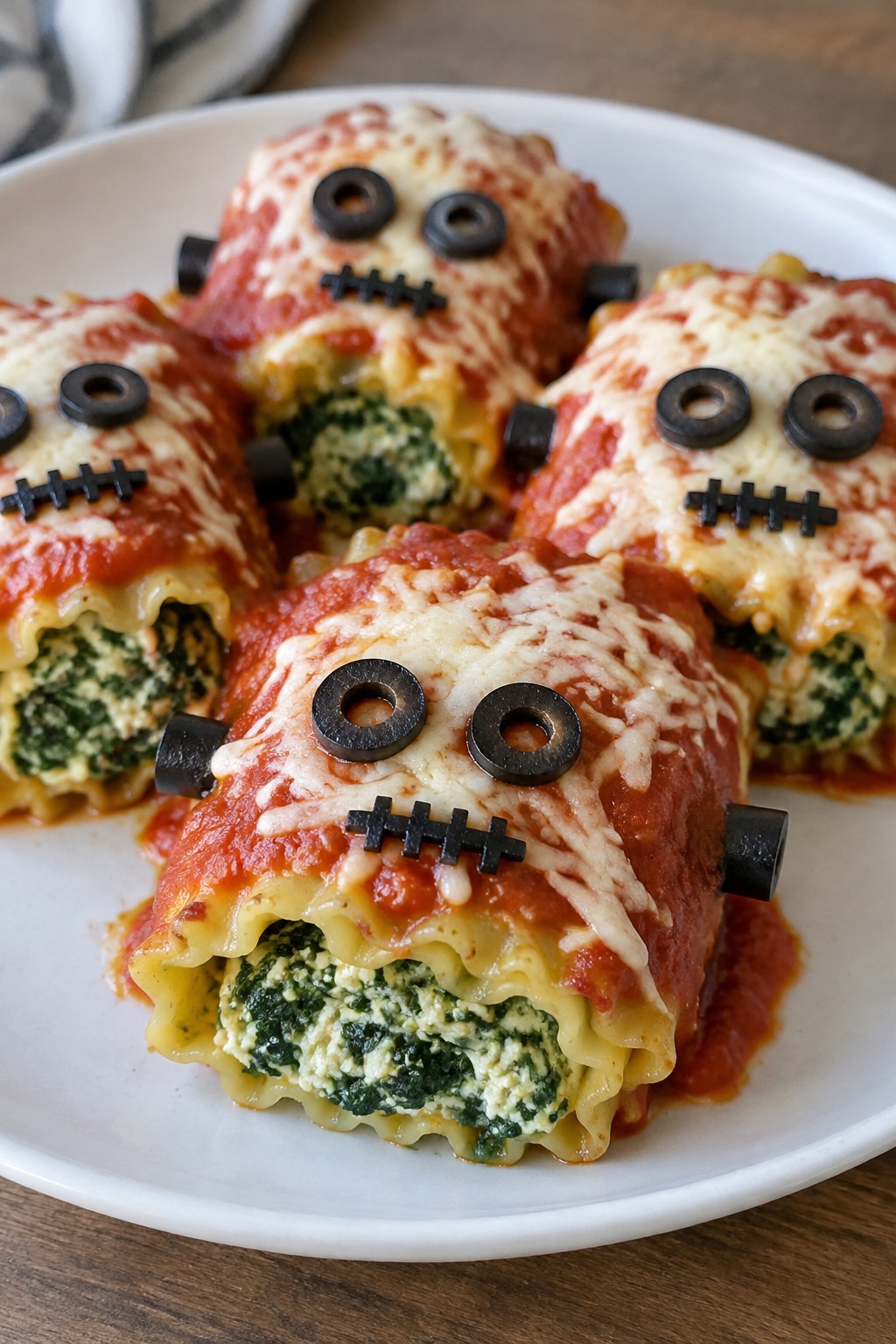 Frankenstein Veggie Lasagna Rolls