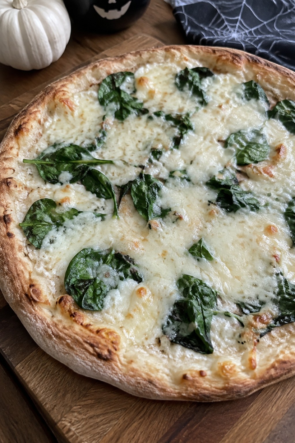 Ghostly White Pizza with Ricotta and Spinach
