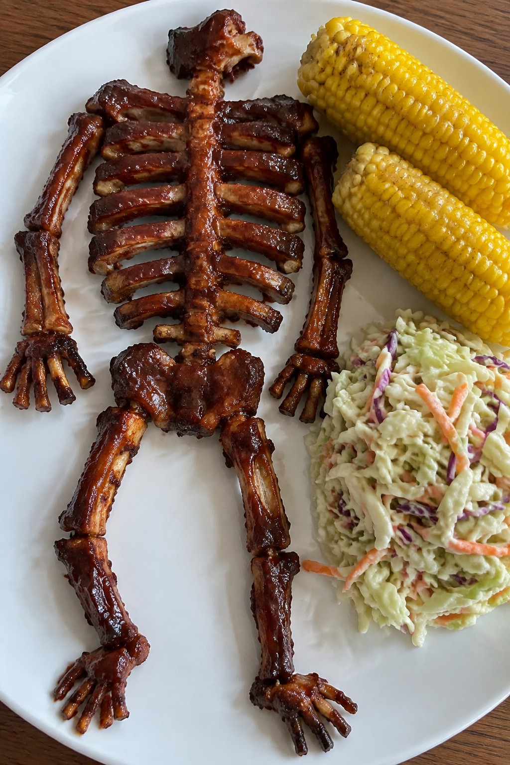 Skeleton Ribs with Corn on the Cob and Coleslaw