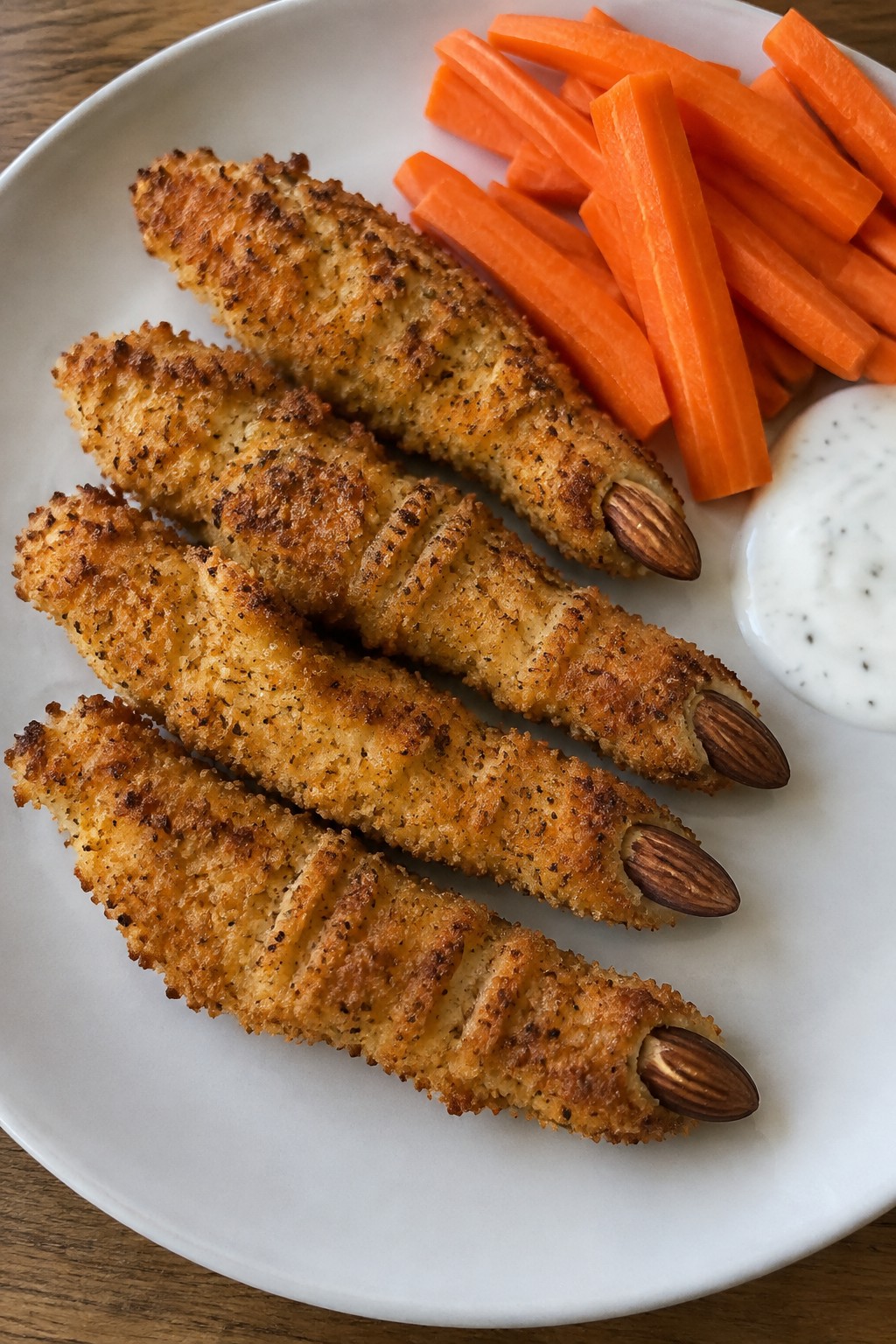Witch Finger Chicken Tenders with Carrot Stick Dippers
