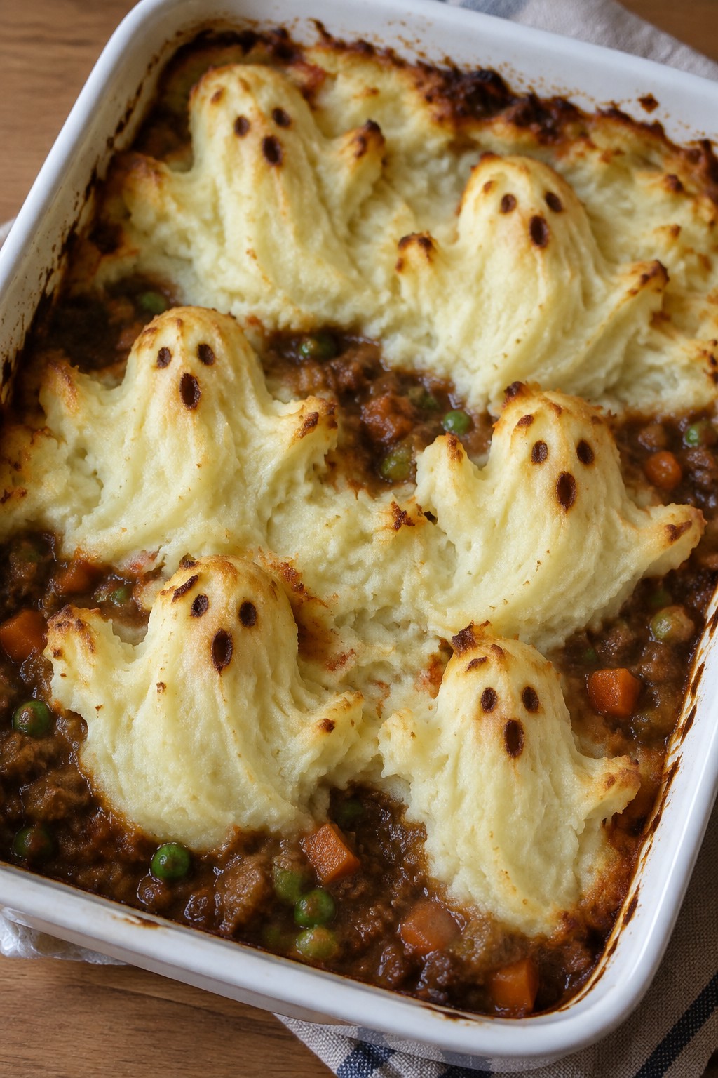 Spooky Shepherd’s Pie Topped with Mashed Potato Ghosts