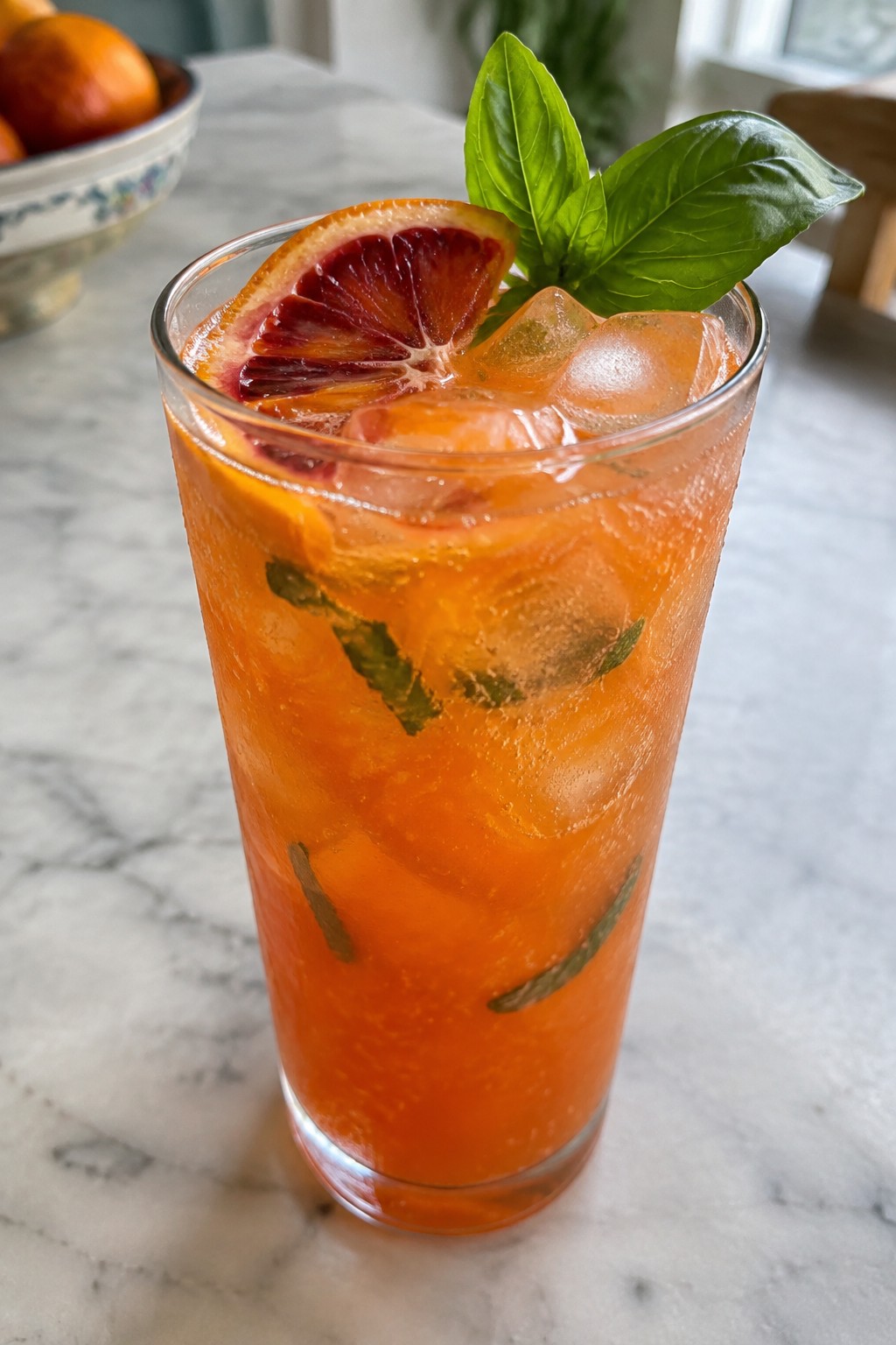 Sparkling Blood-Orange and Basil Gin Cocktail