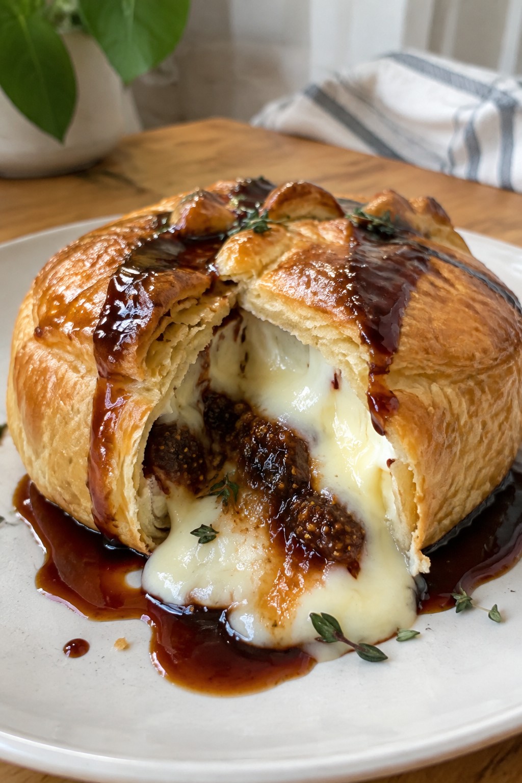 Baked Brie en Croûte with Fig Jam and Port Reduction