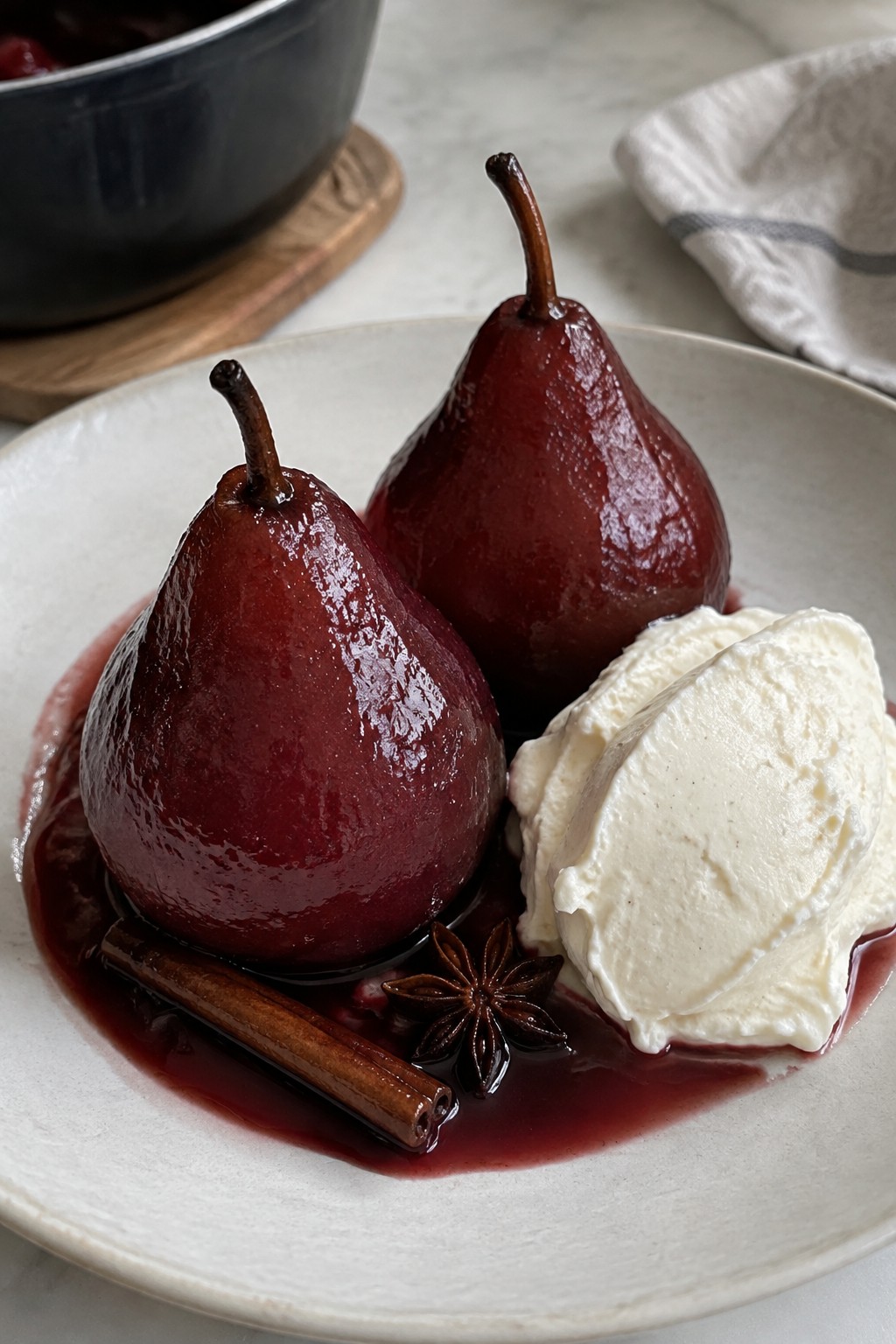 Mulled Wine Poached Pears with Vanilla Mascarpone