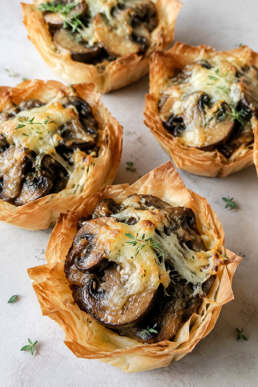 Red Wine Braised Mushroom and Gruyère Phyllo Cups