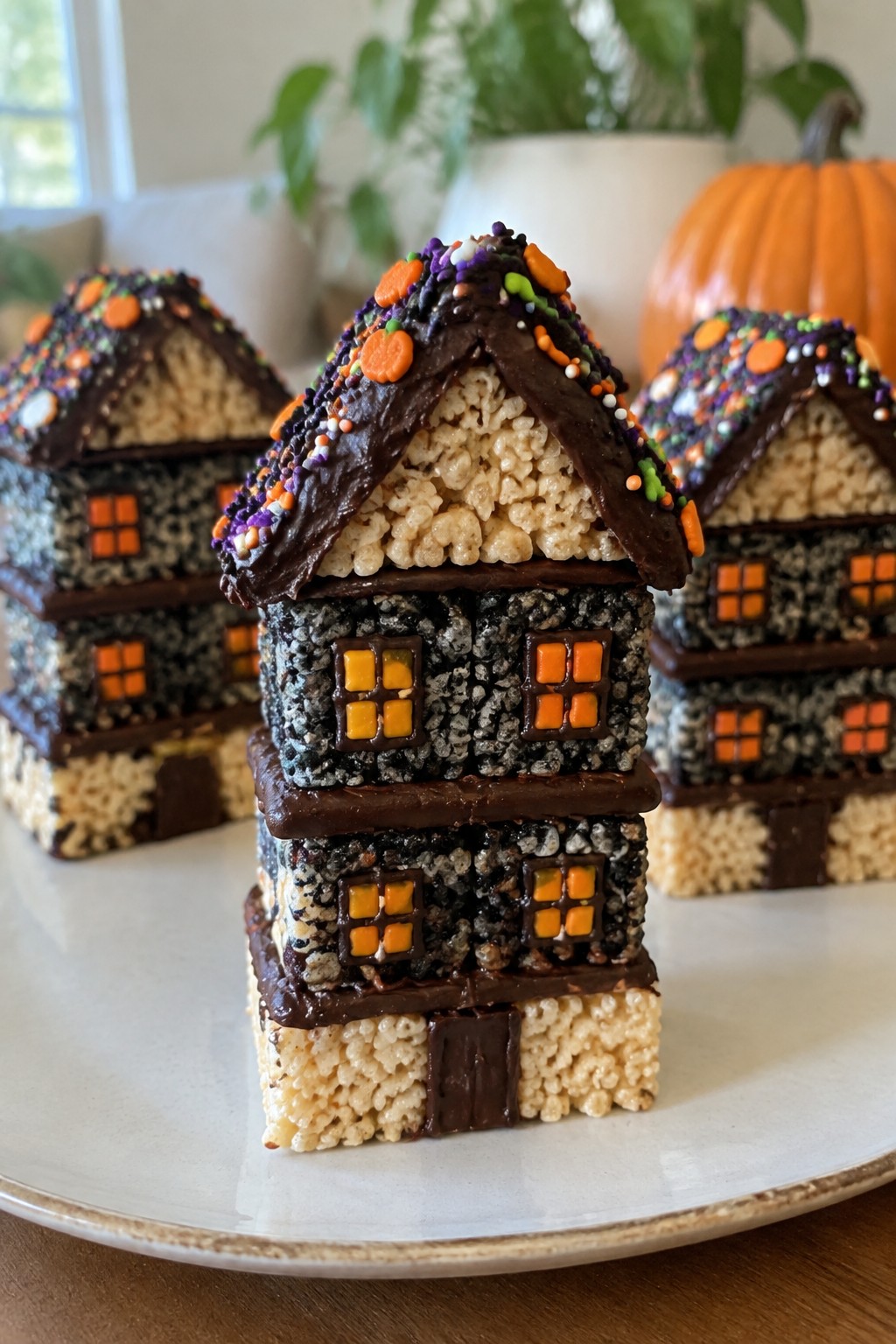 Haunted House Stacked Rice Krispie Desserts