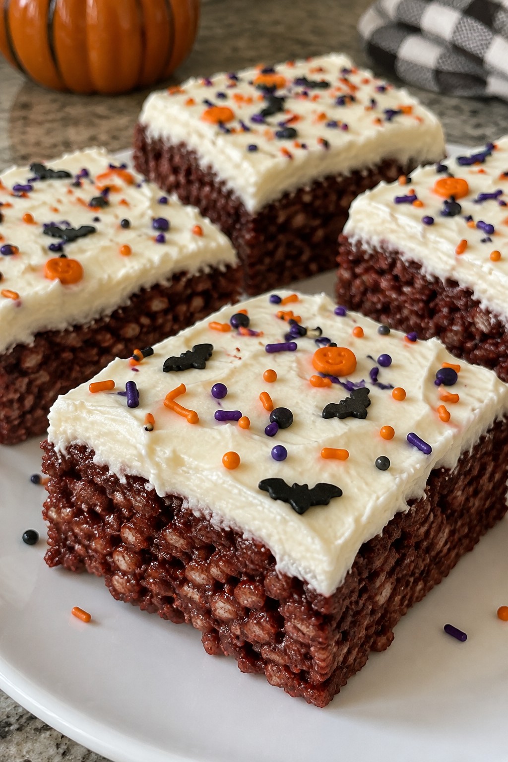 Red Velvet Halloween Rice Krispie Bars