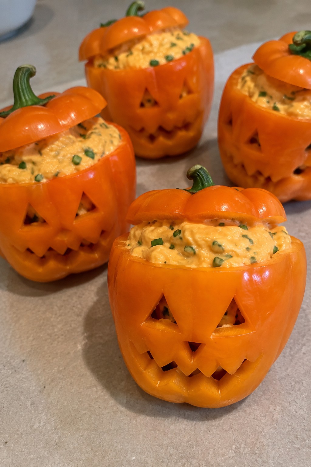 Jack-o'-Lantern Stuffed Mini Peppers