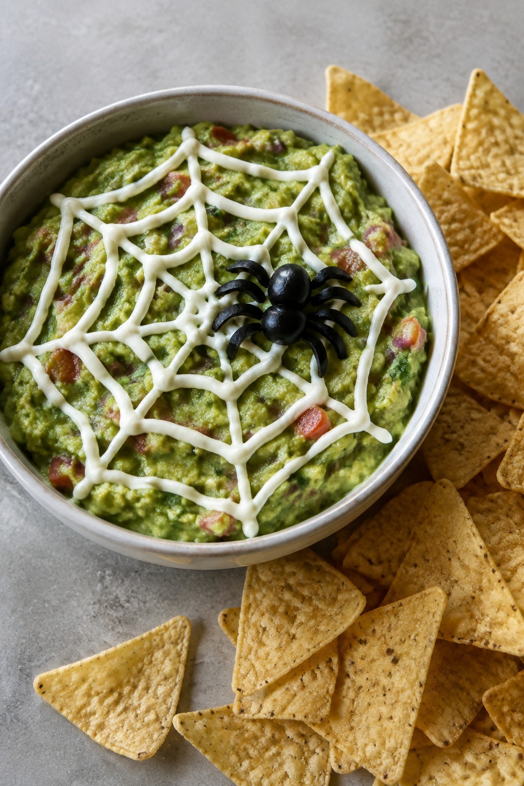 Spiderweb Guacamole with Tortilla Chips