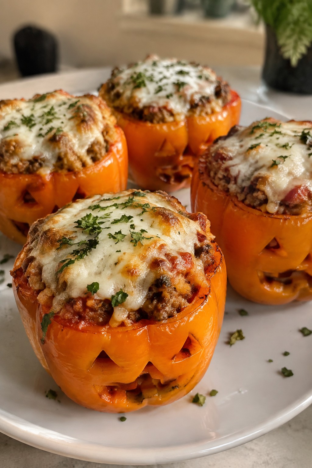 Jack-o'-Lantern Stuffed Peppers with Turkey and Rice