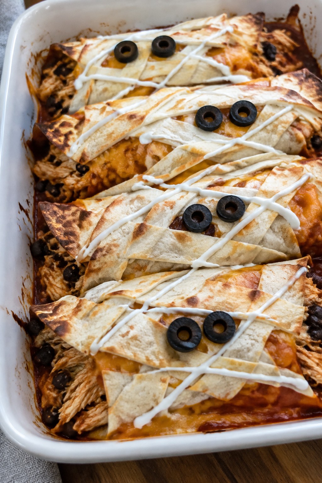 Mummy-Wrapped Chicken Enchiladas with Black Beans