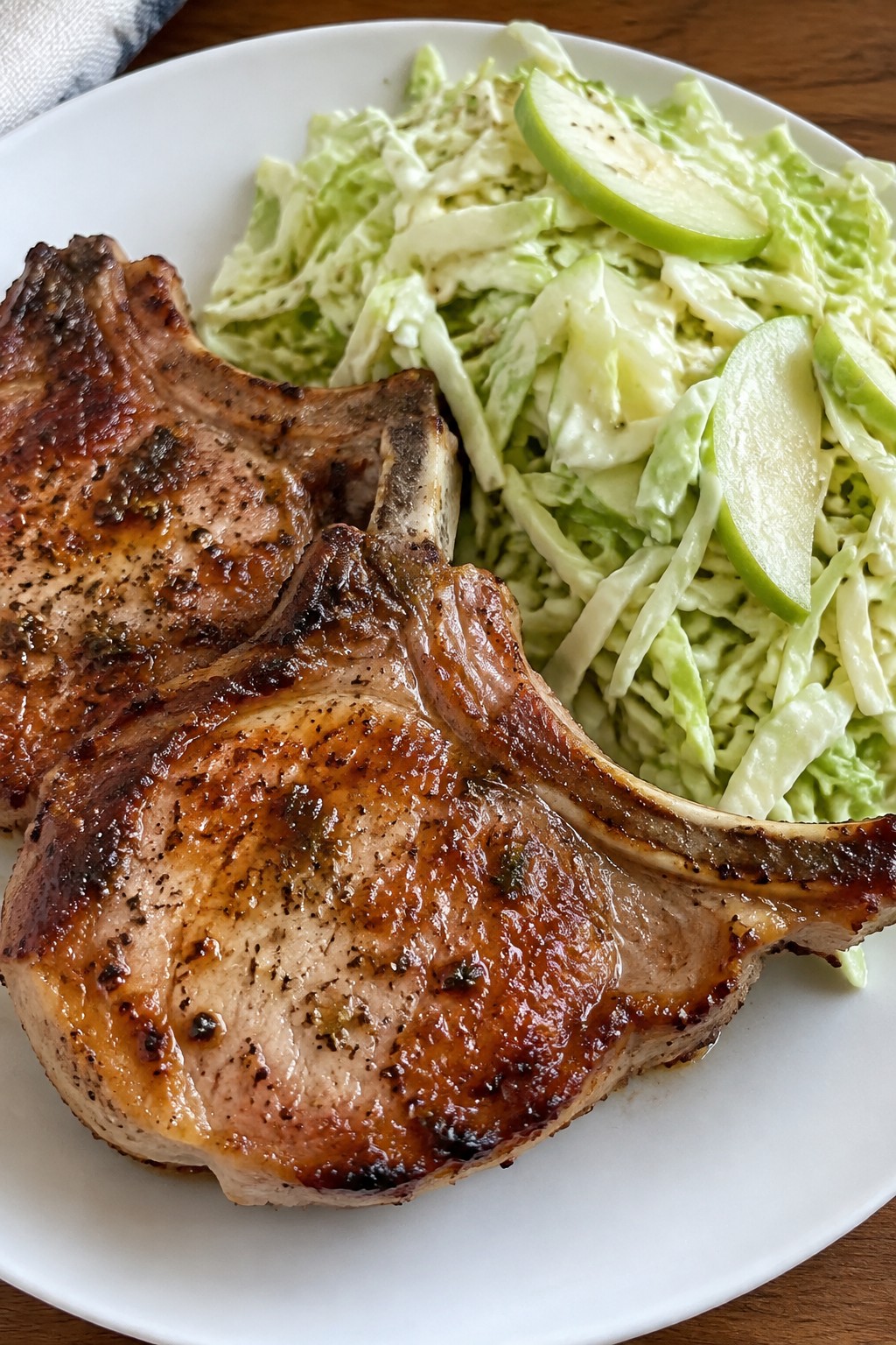 Skeleton Bone-In Pork Chops with Apple Slaw