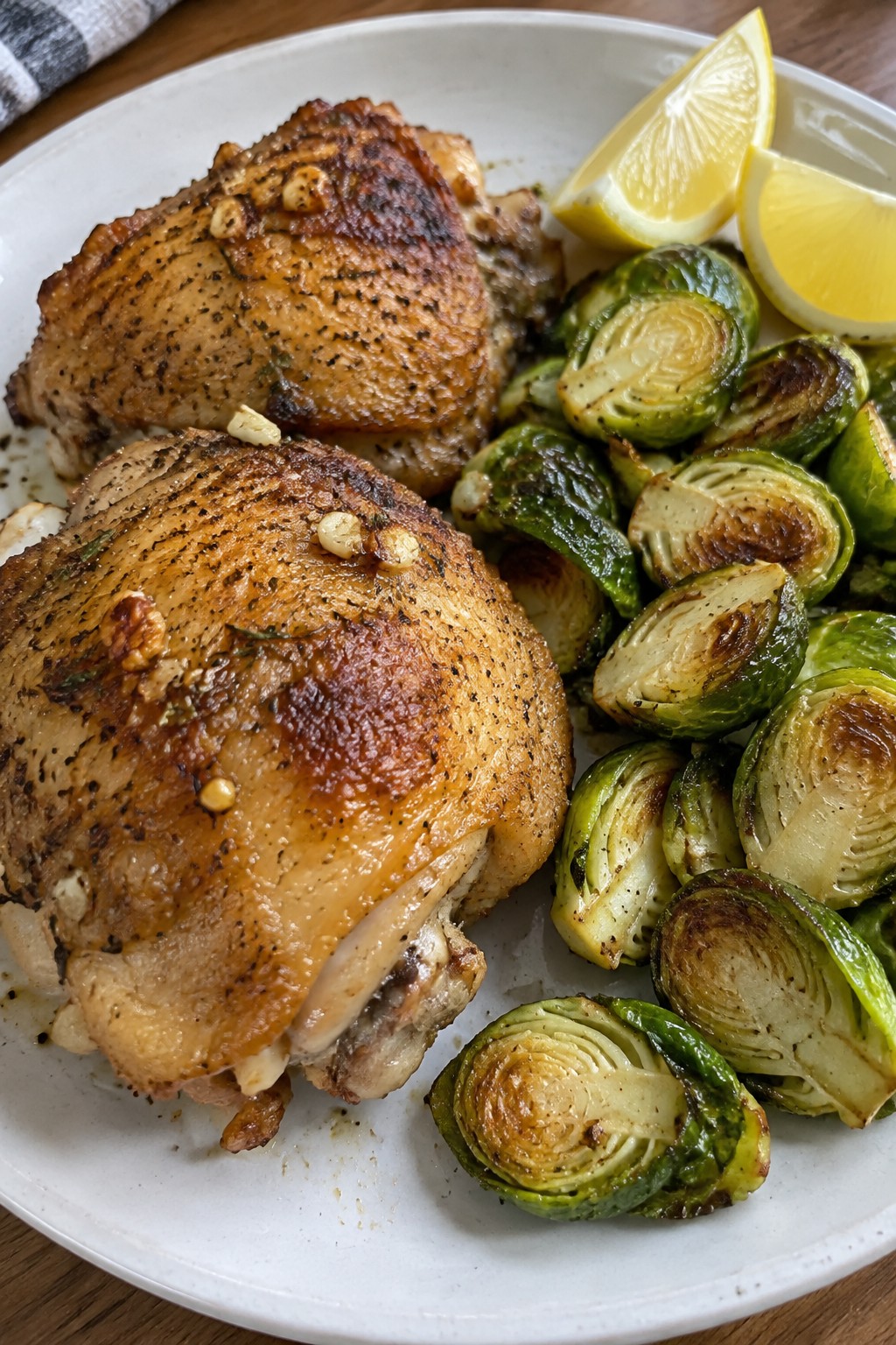Vampire Garlic Roasted Chicken with Brussels Sprouts
