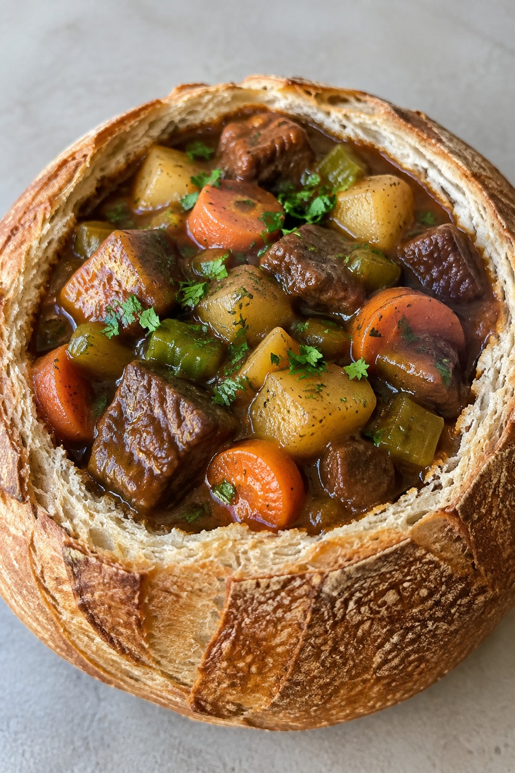 Witch’s Cauldron Beef Stew in Bread Bowls