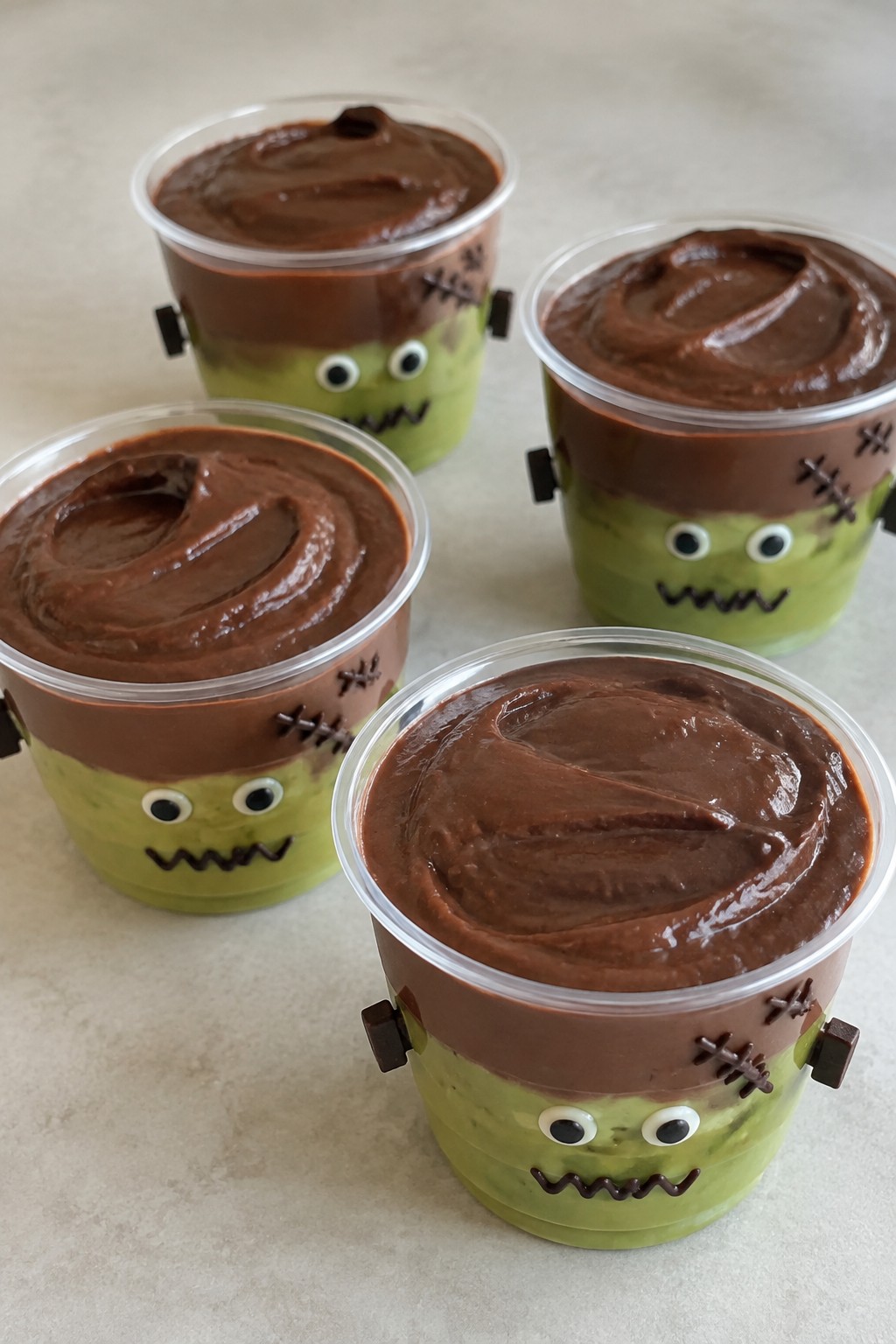 Frankenstein Avocado Chocolate Pudding Cups