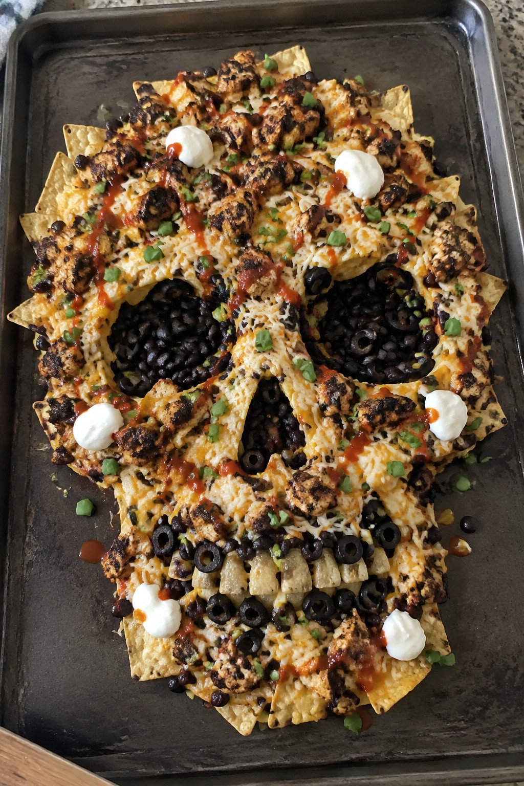 Blackened Chicken Skull Nachos