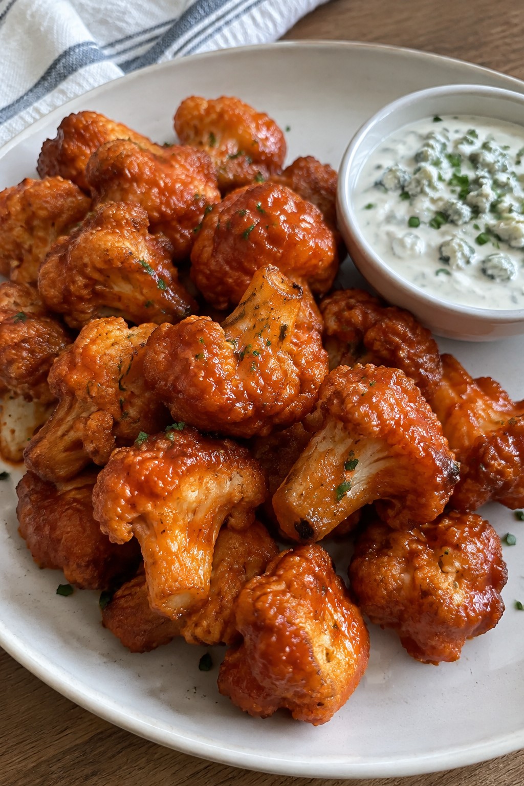 Buffalo Cauliflower Bites with Blue Cheese Dip