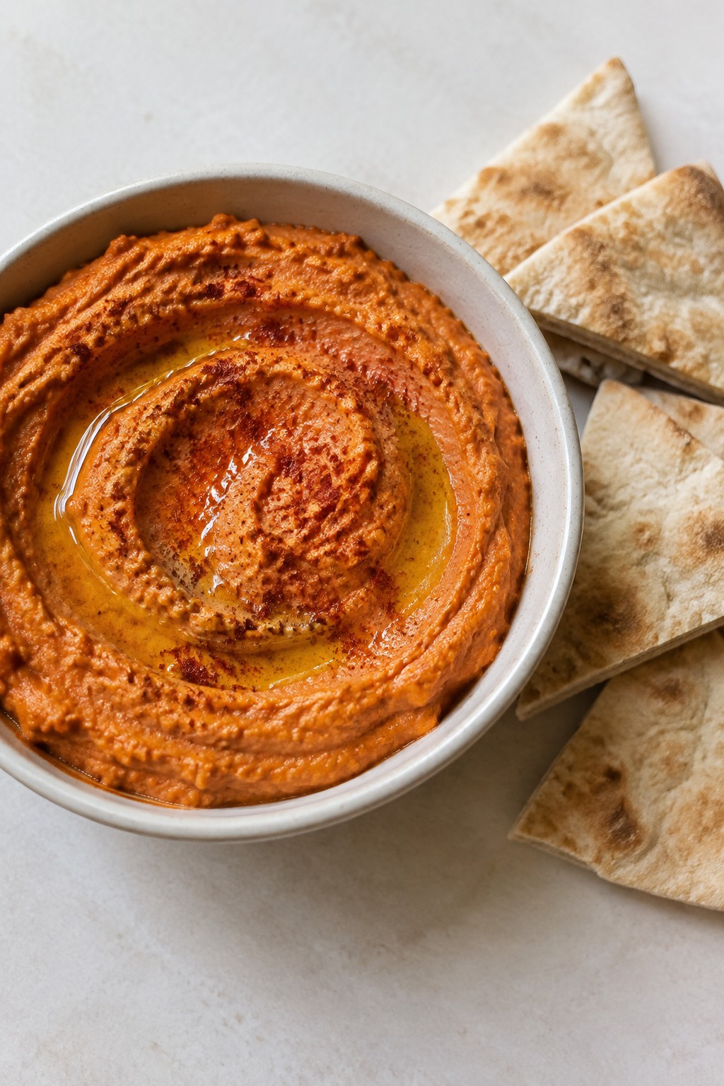 Roasted Red Pepper Hummus with Pita Triangles
