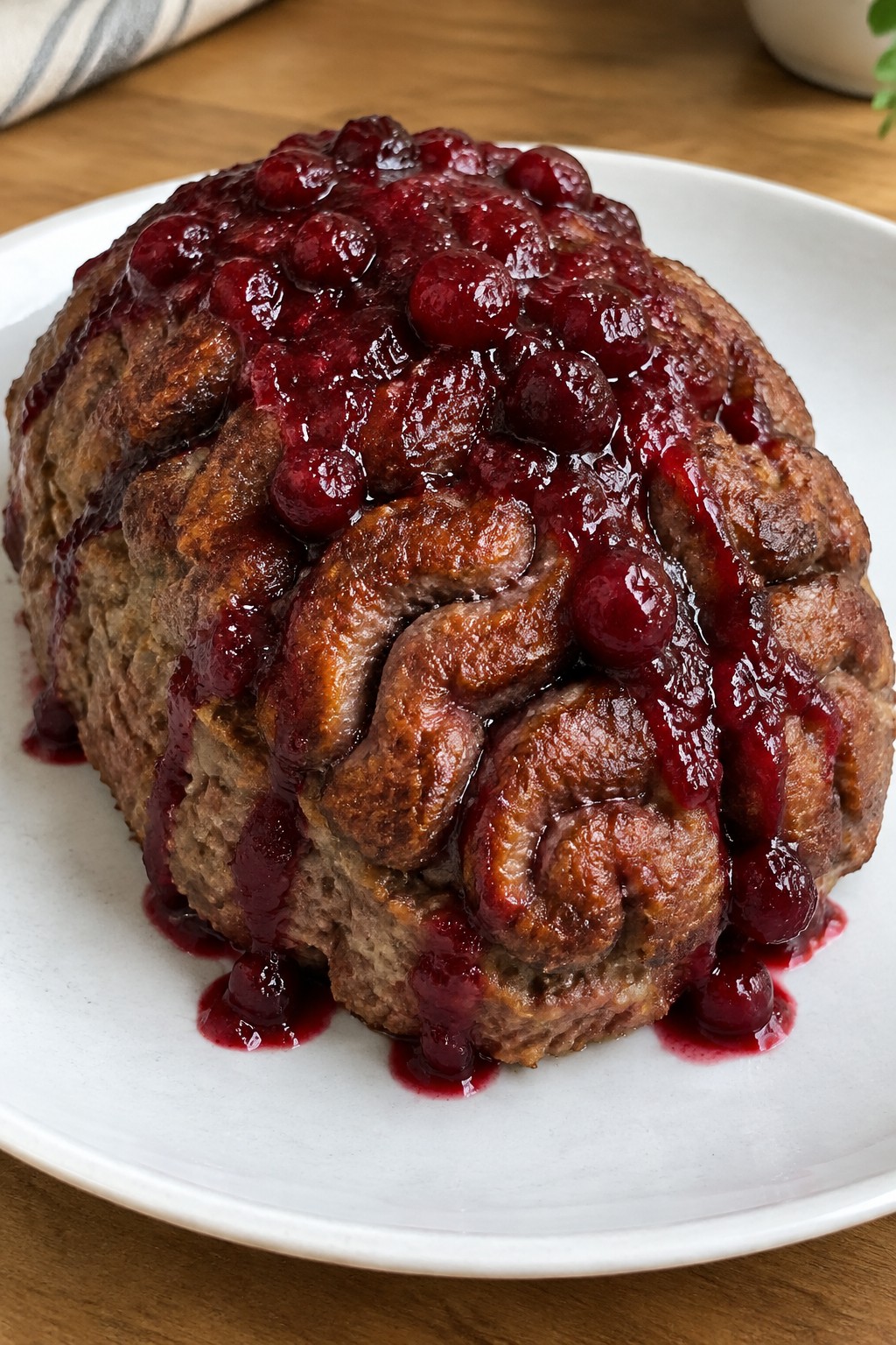 Brain-Shaped Meatloaf with Cranberry Blood Sauce
