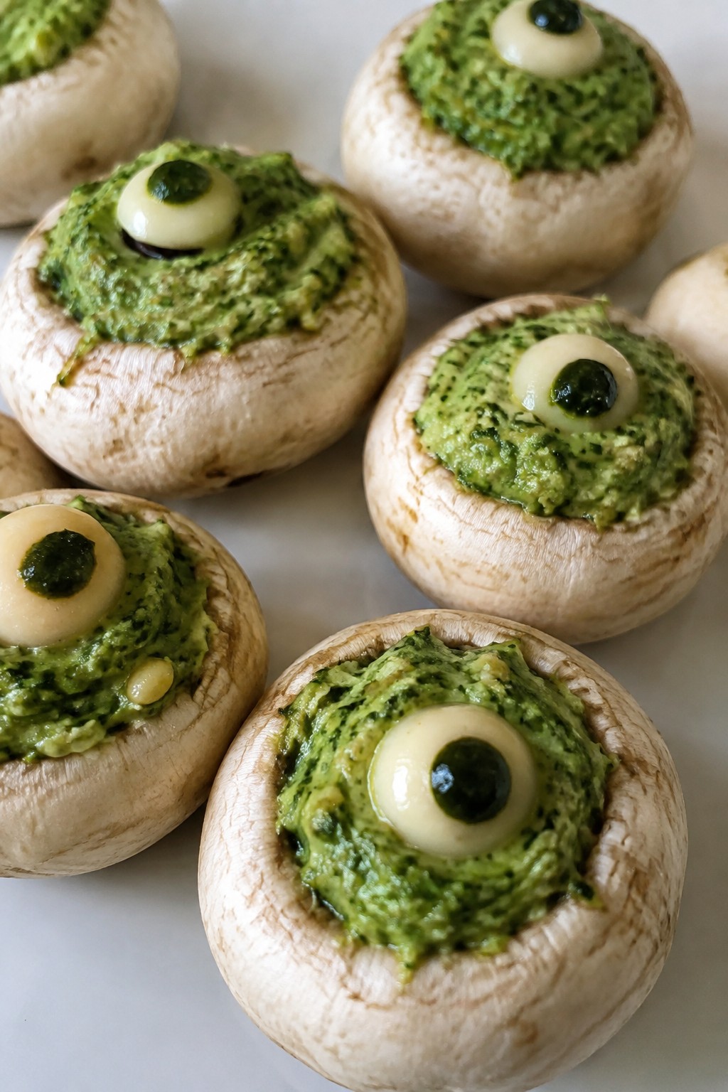 Ghostly Stuffed Mushroom Caps with Pesto Filling