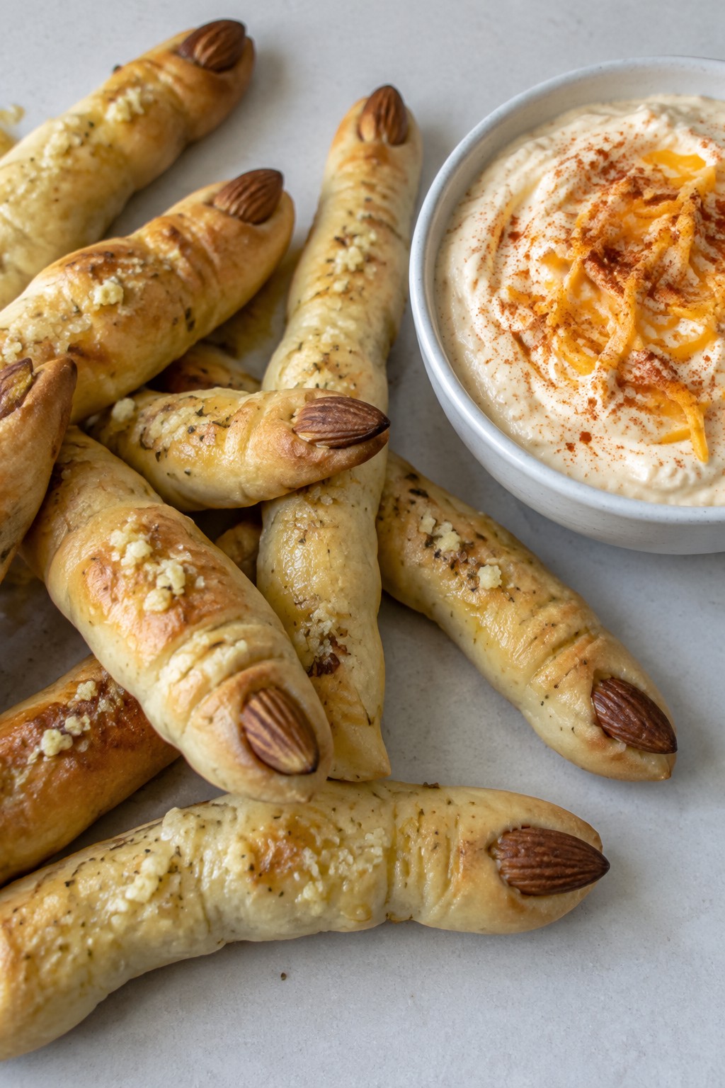 Witch Finger Breadsticks with Garlic Cheese Dip