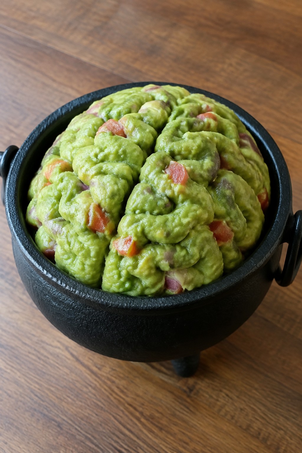 Zombie Brain Guacamole Served in a Cauldron