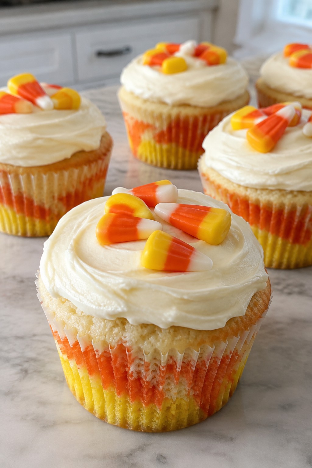 Candy Corn Swirl Cupcakes