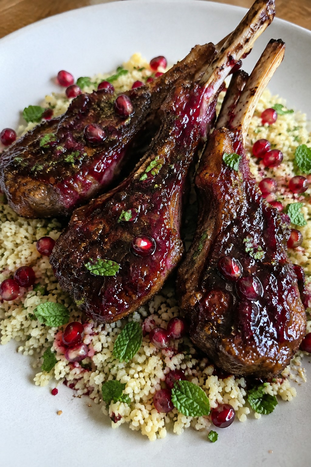 Pomegranate-Glazed Lamb Chops with Mint Couscous