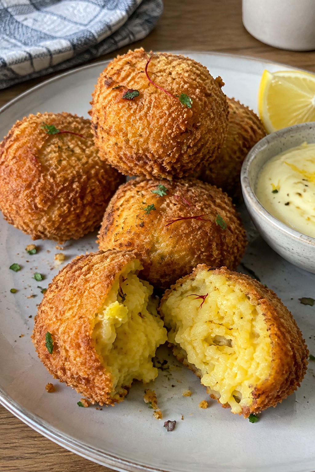 Saffron Risotto Fritters with Lemon Aioli