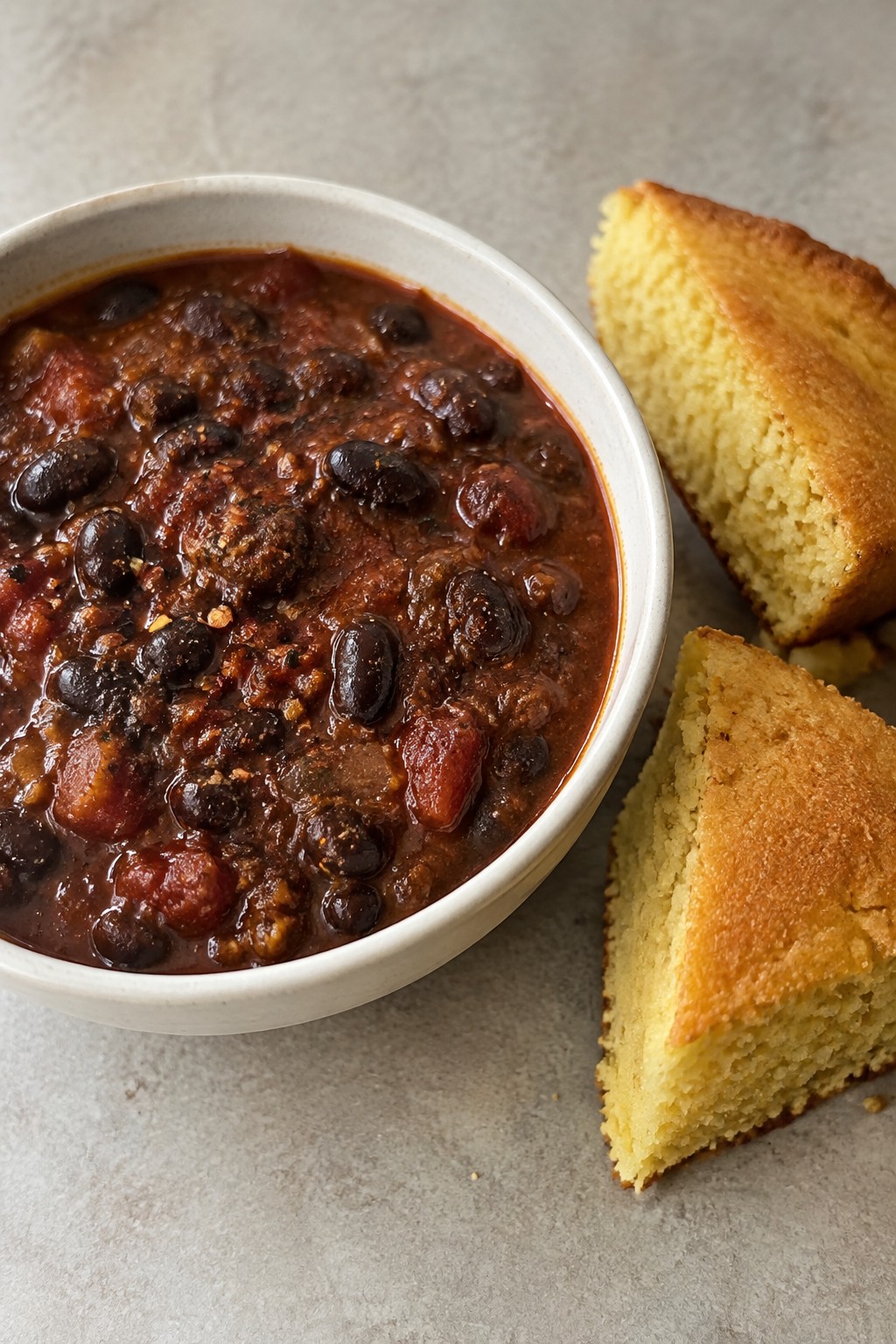 Smoky Black Bean Chili with Cornbread Wedges