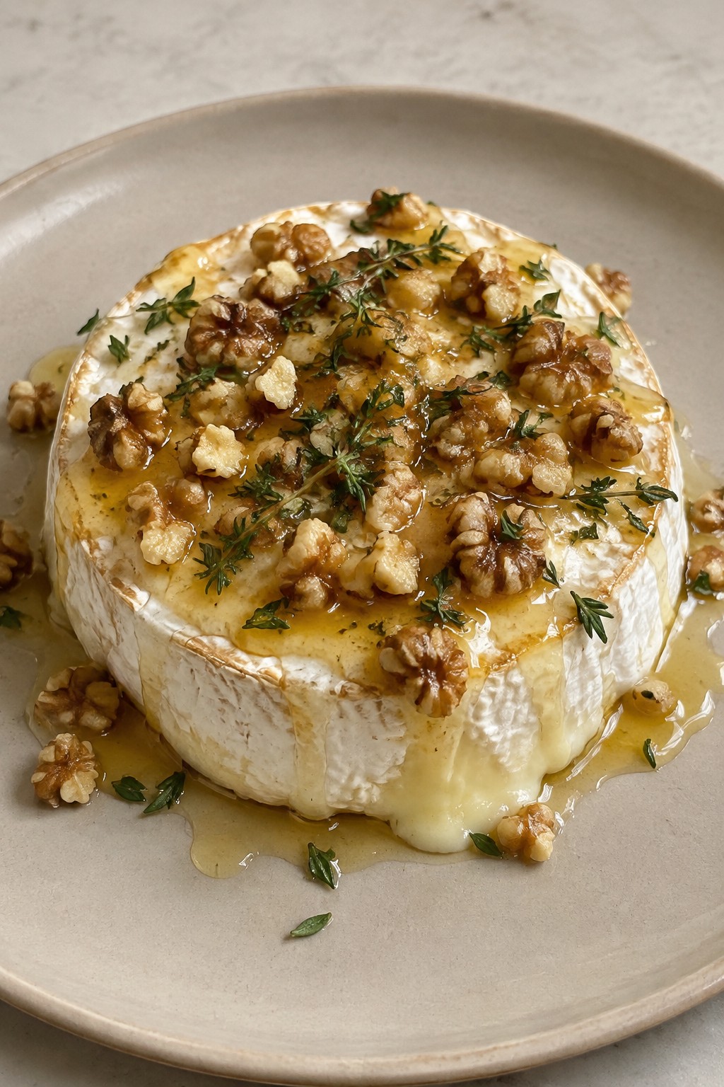 Warm Brie with Honey, Thyme, and Walnuts