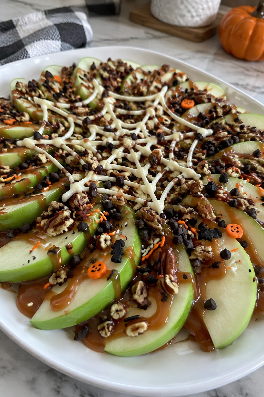 Cobweb Caramel Apple Nachos