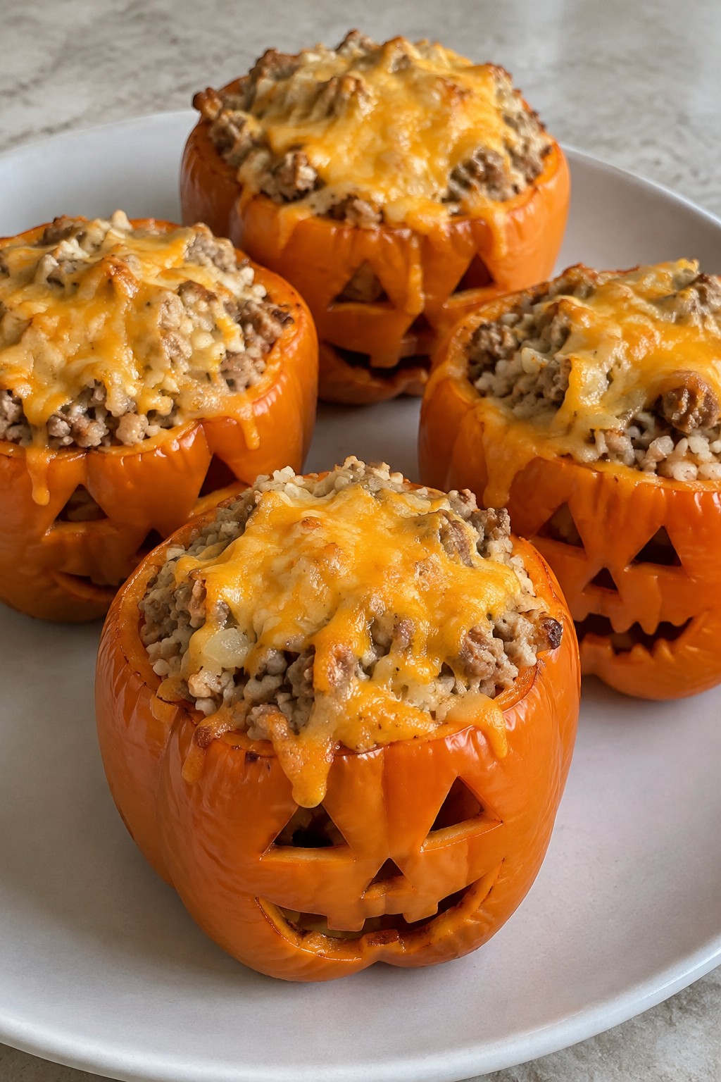 Jack-o'-Lantern Stuffed Bell Peppers