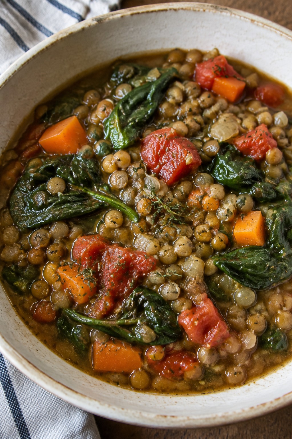 French Herbed Lentil Stew with Spinach and Tomatoes