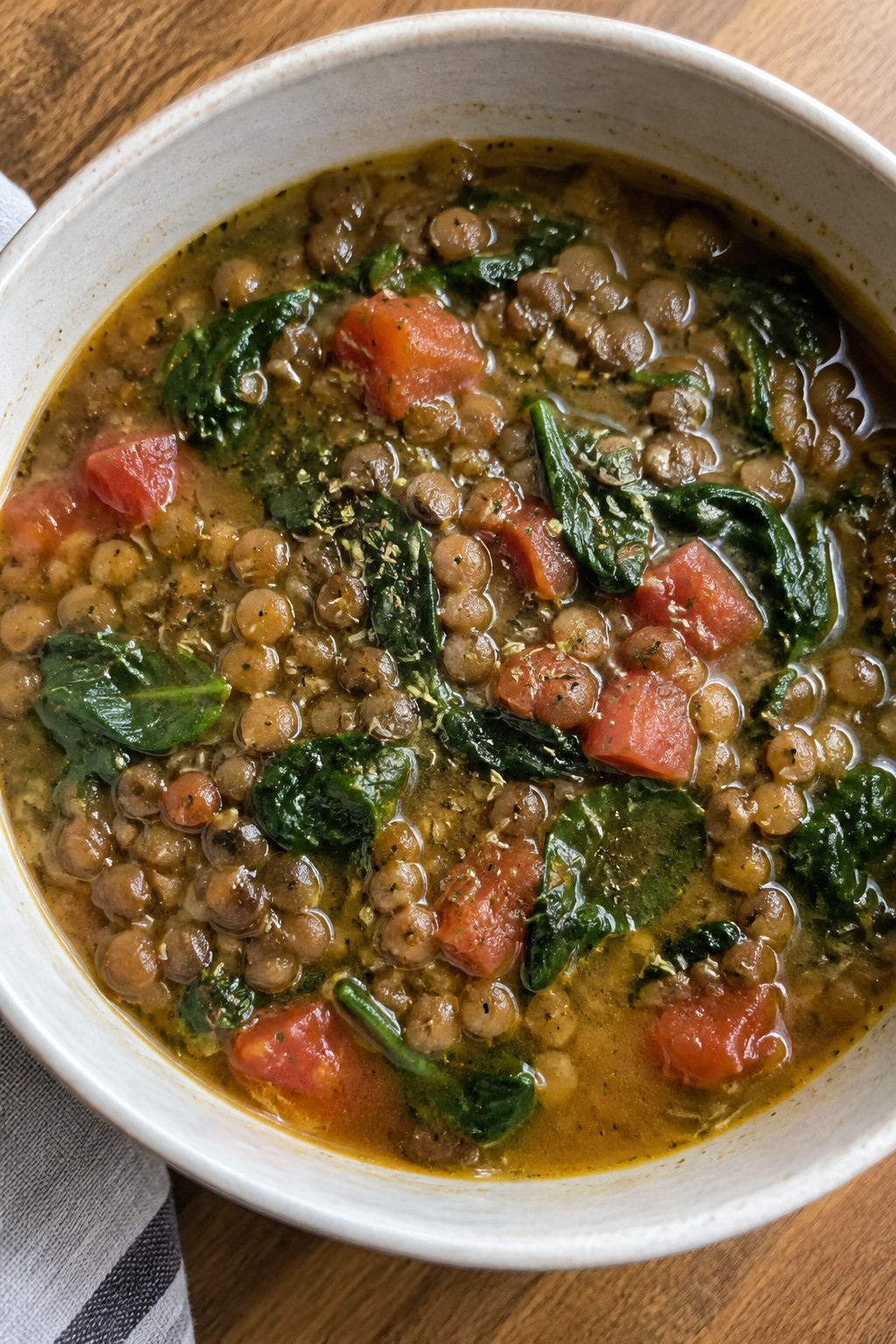 Greek Lemon-Herb Lentil Stew with Spinach and Tomatoes