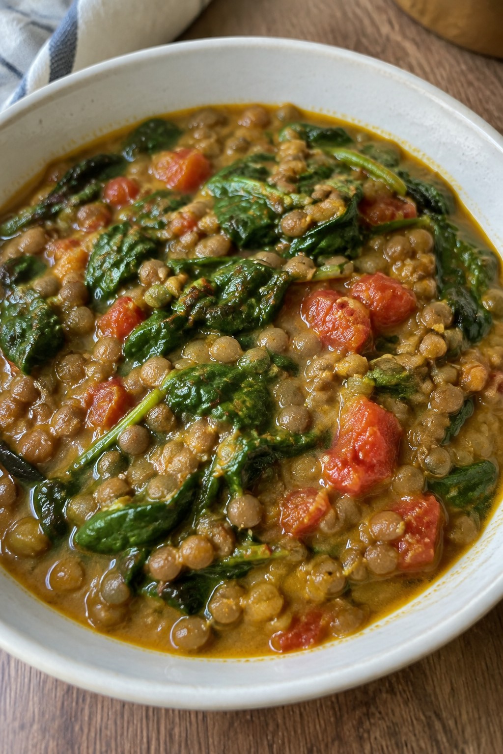Persian Saffron Lentil Stew with Spinach and Tomatoes