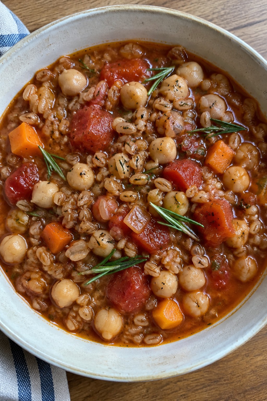 Italian Rosemary Chickpea Stew with Farro and Tomatoes