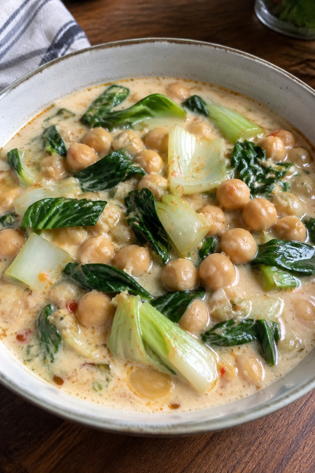 Thai Coconut Chickpea Stew with Ginger and Bok Choy