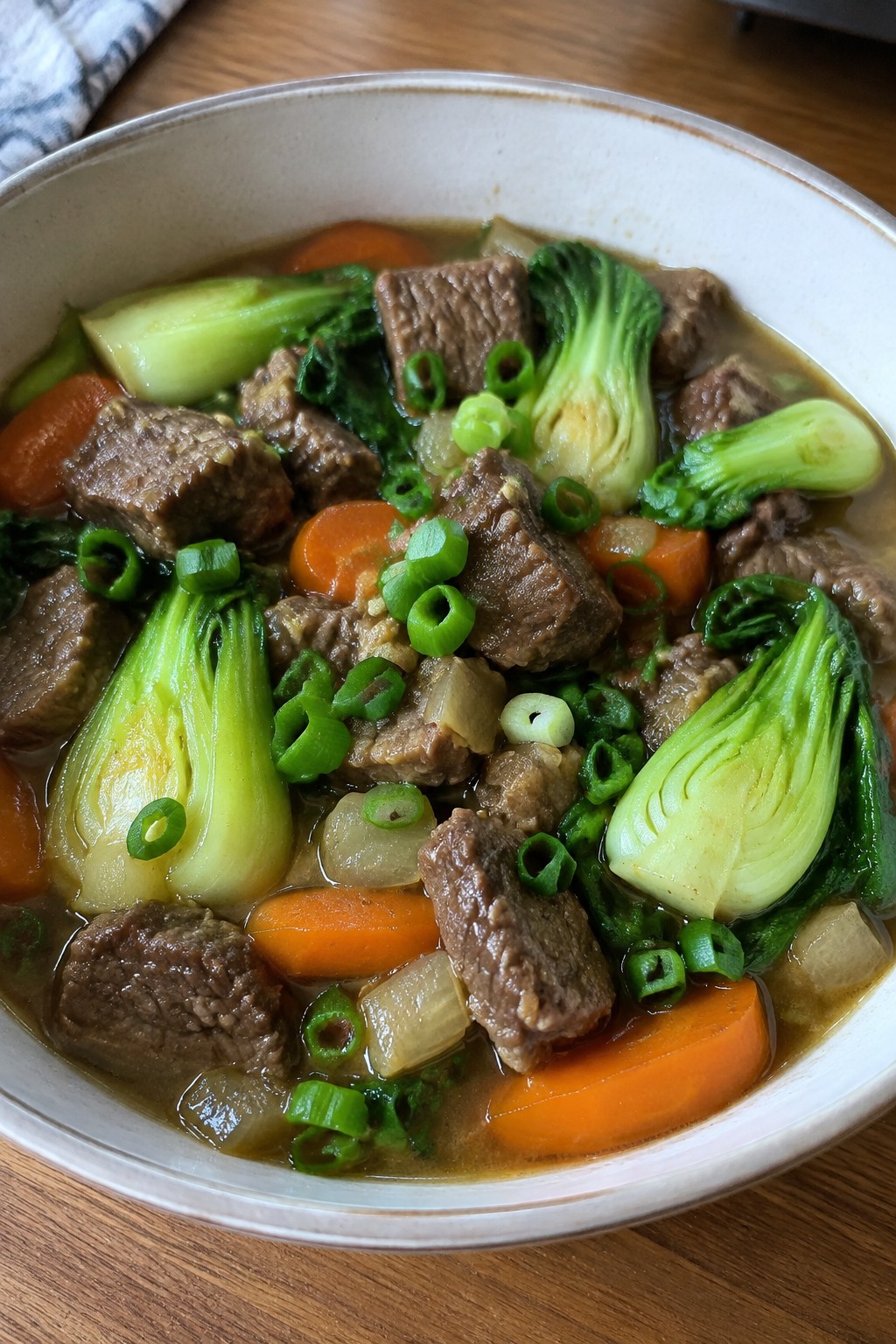 Asian Ginger-Soy Beef Stew with Bok Choy