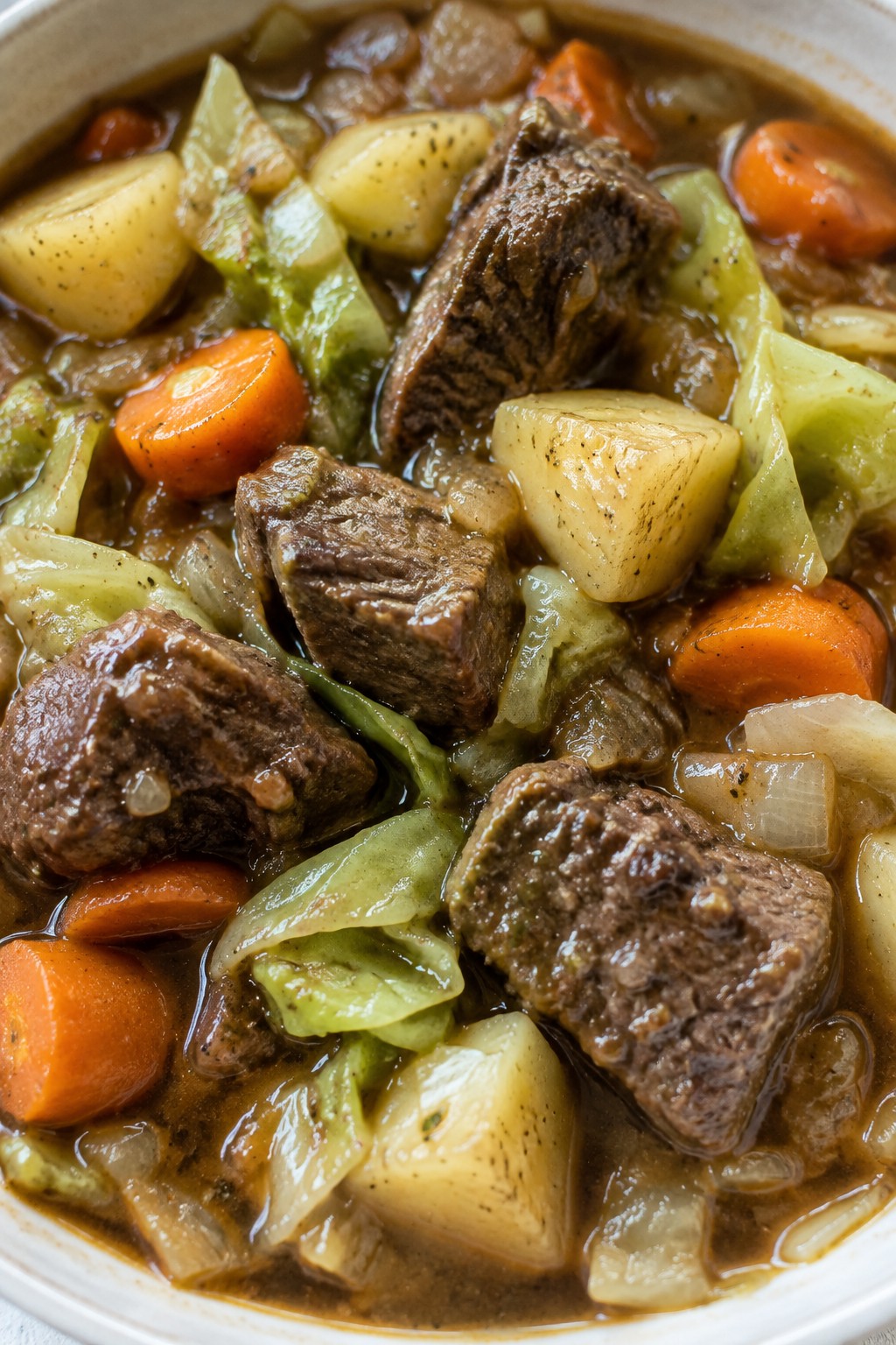 Irish Stout Beef Stew with Potatoes and Cabbage