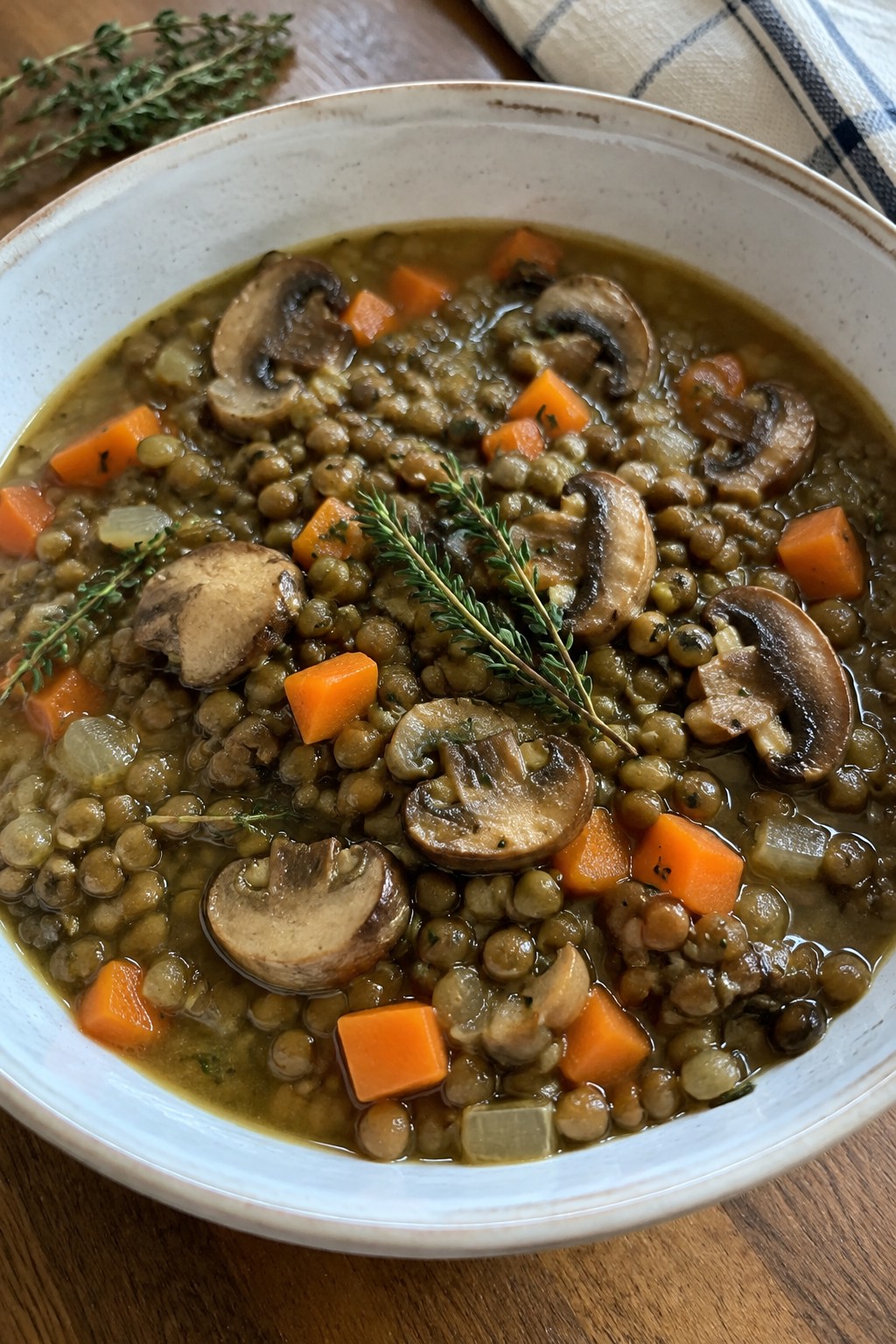 French-Style Green Lentil Stew with Mushrooms and Thyme